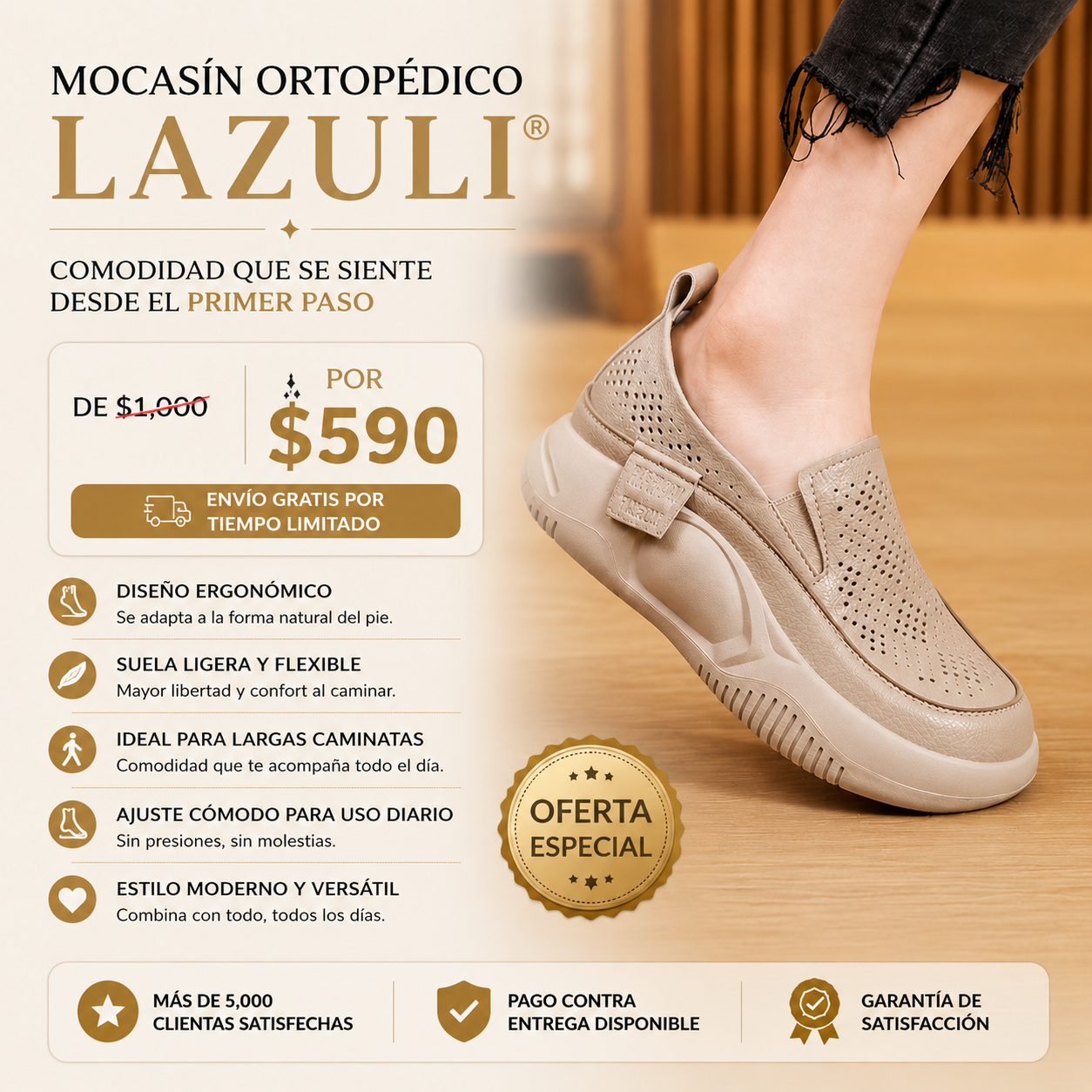 Mocasines Ortopédicos Lazuli - transpirables de suela gruesa súper suaves.